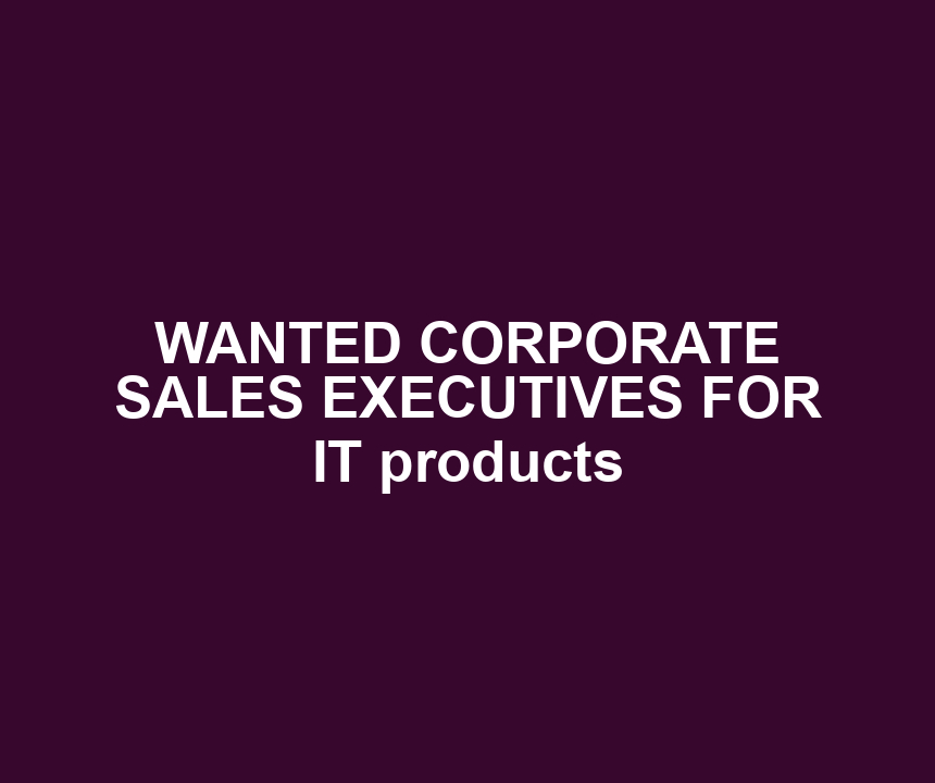 WANTED CORPORATE SALES EXECUTIVES FOR IT products